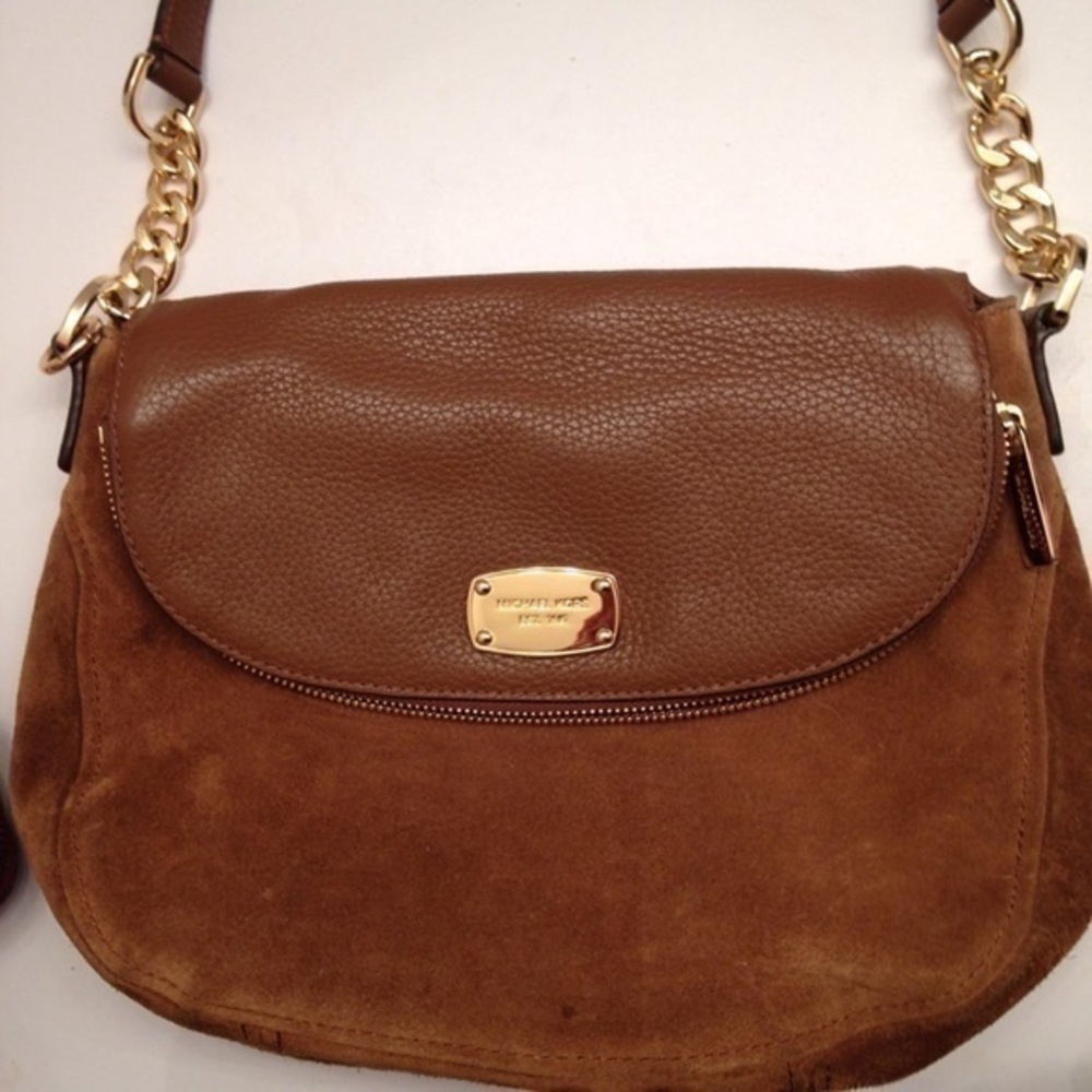 MICHAEL KORS foldover shoulder bag tan khaki brown